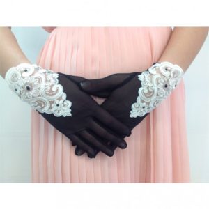 E012 KREM SİYAH DANTELLİ ELDİVEN - Görsel 1