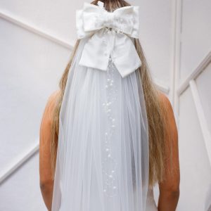 Gelin Saç Aksesuarı İncili Fiyonk Beyaz Duvak - Görsel 1