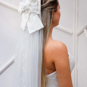 Gelin Saç Aksesuarı İncili Fiyonk Beyaz Duvak - Görsel 2