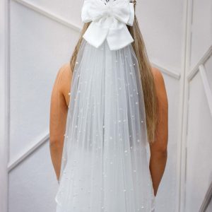 Gelin Saç Aksesuarı Beyaz İncili Duvak - Görsel 1