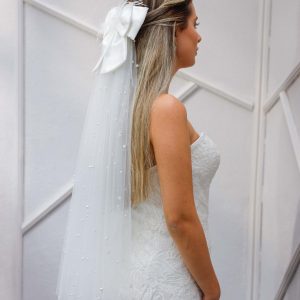 Gelin Saç Aksesuarı Beyaz İncili Duvak - Görsel 2