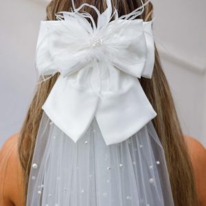 Gelin Saç Aksesuarı Beyaz İncili Duvak - Görsel 3