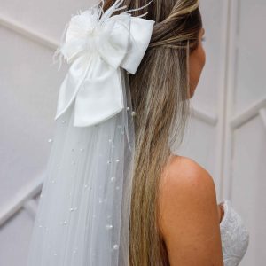 Gelin Saç Aksesuarı Beyaz İncili Duvak - Görsel 4