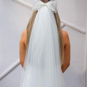 Gelin Saç Aksesuarı İncili Otrişli Fiyonk Beyaz Duvak - Görsel 2