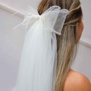 Gelin Saç Aksesuarı İncili Otrişli Fiyonk Beyaz Duvak - Görsel 3