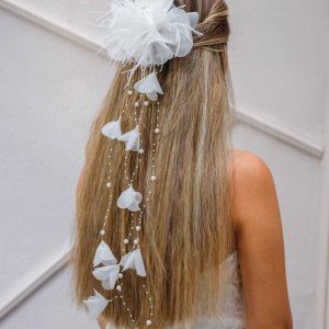 Gelin Saç Aksesuarı / Düğün Nikah İncili Çiçekli Beyaz Saç Aksesuarı - Görsel 2