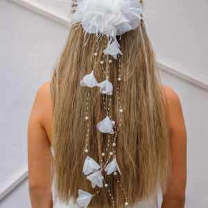 Gelin Saç Aksesuarı / Düğün Nikah İncili Çiçekli Beyaz Saç Aksesuarı - Görsel 1