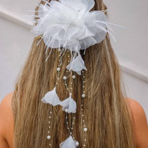 Gelin Saç Aksesuarı / Düğün Nikah İncili Çiçekli Beyaz Saç Aksesuarı - Görsel 3