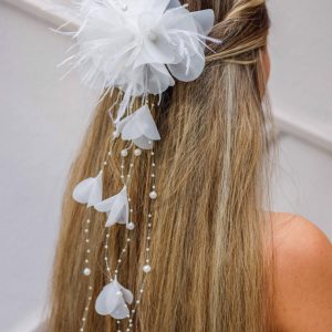 Gelin Saç Aksesuarı / Düğün Nikah İncili Çiçekli Beyaz Saç Aksesuarı - Görsel 4