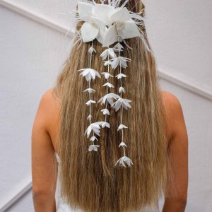 Gelin Saç Aksesuarı/ Düğün Nikah Çiçekli Otrişli Beyaz Saç Aksesuarı - Görsel 2