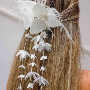 Gelin Saç Aksesuarı/ Düğün Nikah Çiçekli Otrişli Beyaz Saç Aksesuarı - Görsel 3
