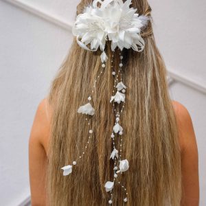 Gelin Saç Aksesuarı / Düğün Nikah Çiçekli Otrişli İncili - Görsel 3