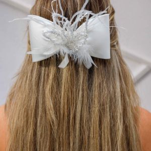 Gelin Saç Aksesuarı / Nikah Düğün Beyaz Taşlı Otrişli Fiyonk - Görsel 2