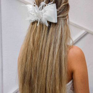 Gelin Saç Aksesuarı / Nikah Düğün Beyaz Taşlı Otrişli Fiyonk - Görsel 4