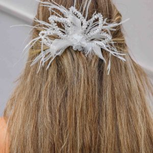 Gelin Saç Aksesuarı / Nikah Düğün Beyaz Taşlı İncili Otrişli Saç Aksesuarı - Görsel 1