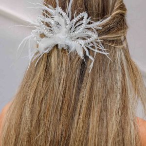Gelin Saç Aksesuarı / Nikah Düğün Beyaz Taşlı İncili Otrişli Saç Aksesuarı - Görsel 3