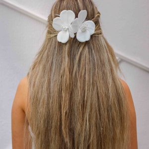 Gelin Saç Aksesuarı / Nikah Düğün Çiçekli İncili Beyaz Saç Aksesuar - Görsel 4