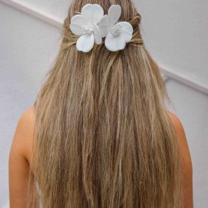 Gelin Saç Aksesuarı / Nikah Düğün Çiçekli İncili Beyaz Saç Aksesuar - Görsel 2