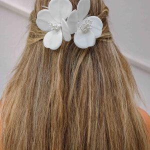 Gelin Saç Aksesuarı / Nikah Düğün Çiçekli İncili Beyaz Saç Aksesuar - Görsel 1