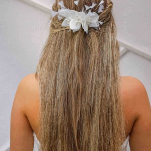 Gelin Saç Aksesuarı / Nikah Düğün Beyaz Otriş Çiçek İnci Saç Aksesuarı - Görsel 2