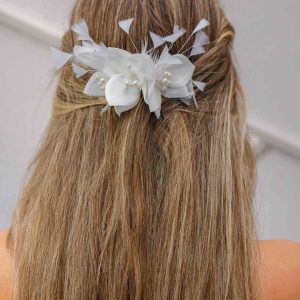Gelin Saç Aksesuarı / Nikah Düğün Beyaz Otriş Çiçek İnci Saç Aksesuarı - Görsel 1