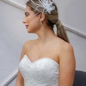 Gelin Saç Aksesuarı / Nikah Düğün Taşlı Otrişli Beyaz Saç Aksesuarı - Görsel 3