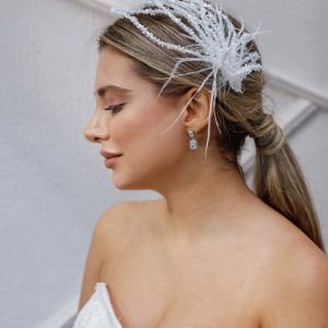Gelin Saç Aksesuarı / Nikah Düğün Taşlı Otrişli Beyaz Saç Aksesuarı - Görsel 1