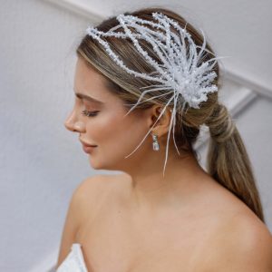 Gelin Saç Aksesuarı / Nikah Düğün Taşlı Otrişli Beyaz Saç Aksesuarı - Görsel 2